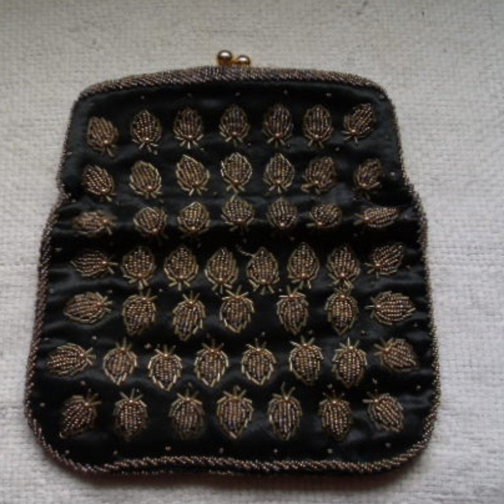 Vintage Black and Gold Beaded Clutch Purse